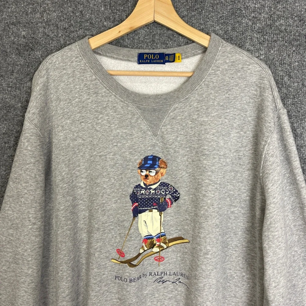 Polo Ralph Lauren Ski Bear Graphic Pullover Sweatshirt Mens XXL Gray Excellent